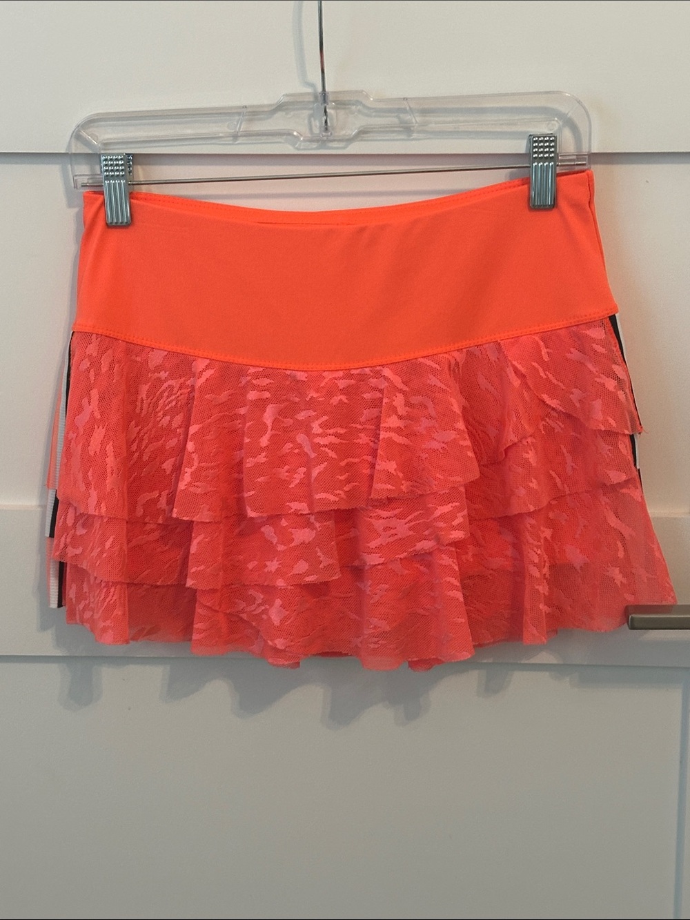Lucky in Love Coral Orange Layered RuffleTennis Skirt with Side stripes